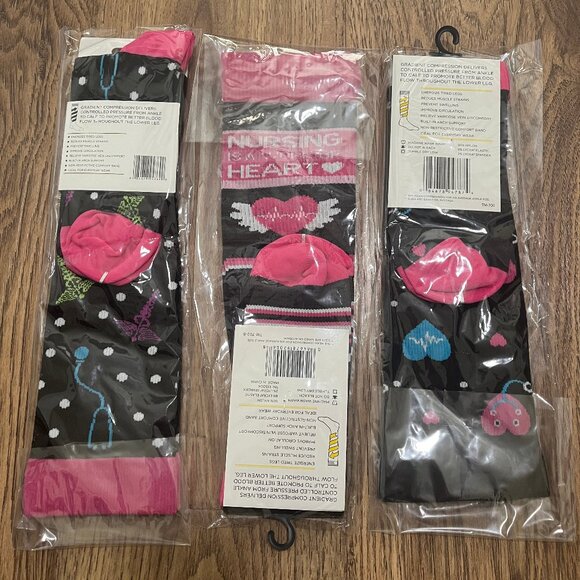 Nurse Themed Light Compression Socks 3 Piece Lot - Picture 2 of 2